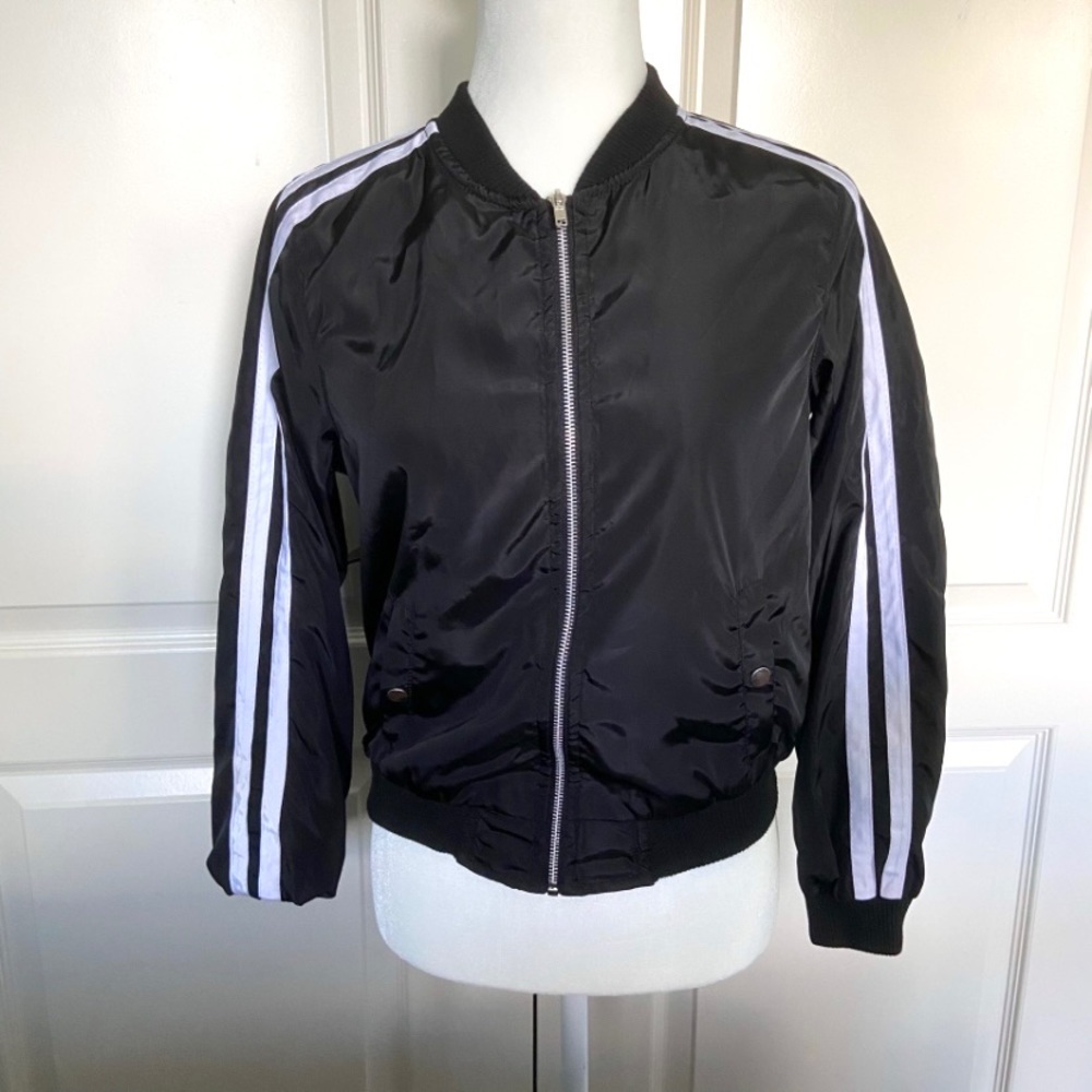 Black Striped Bomber Jacket for Women